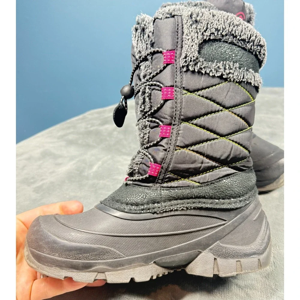 Kamik Star3 Snow Boots Girls 3 Black Pink Faux Fur Waterproof Winter